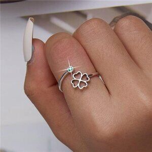 Adjustable Clover Leaf Ring 925 Sterling Silver Jewelry Comes with Good Luck